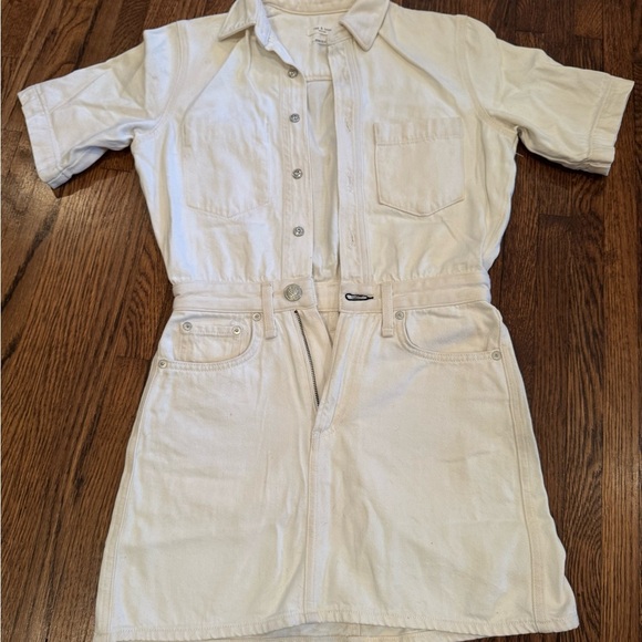Rag & Bone All In One Denim Shirt Mini Jean Summer Dress in Off White Size XXS - Picture 8 of 12